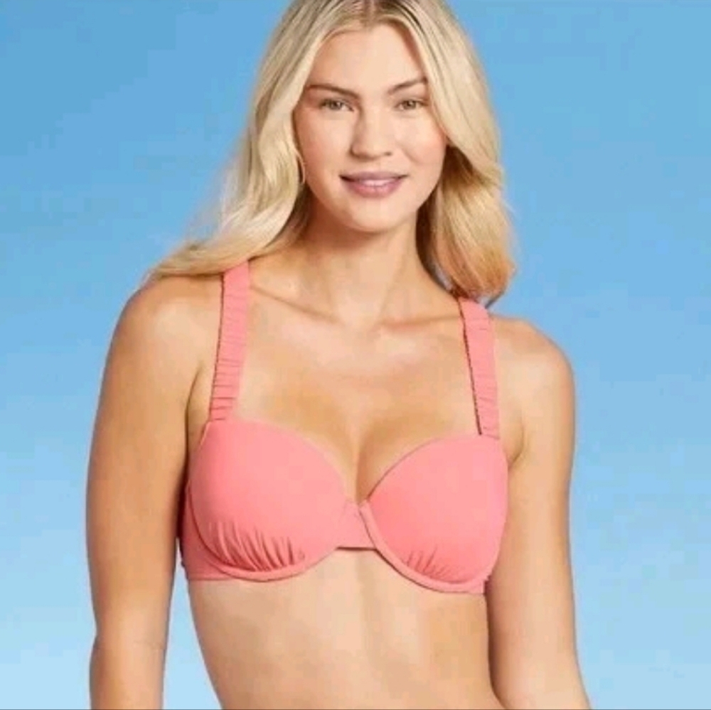 NWT Shade & Shore Coral Light Lift Bikini Swim Top 32B